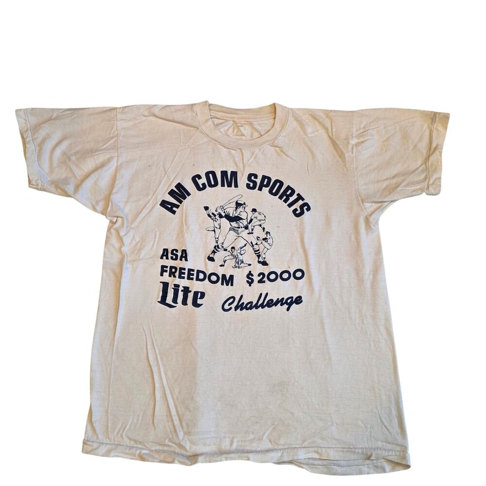 Vintage 80s Single Stitch Tee XL ASA Softball‎ Miller Lite Challenge White